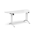 White semi-circular folding leg table with curved foot rails by Dams, showing smooth surface and sturdy metal legs.
