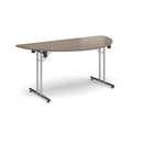 Semi-circular folding leg table with straight foot rails in Barcelona Walnut by Dams, showing the table's curved top and sturdy legs.