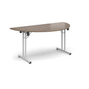 Dams Barcelona Walnut semi-circular folding leg table with straight foot rails, showcasing its wood finish and collapsible design.