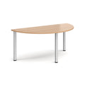 Semi circular radial leg meeting table in beech wood by Dams, showcasing smooth surface and modern design.