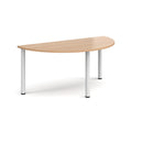 Semi-circular radial leg meeting table by Dams with beech finish, showcasing smooth surface and sturdy wooden legs.