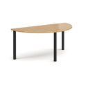 Semi-circular radial leg meeting table in oak wood by Dams, featuring a smooth surface and sturdy construction.