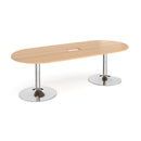 Dams beech boardroom table with chrome trumpet base, 2400mm x 1000mm, radial end design with central cut-out for cable management
