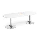 White Dams Trumpet Base Radial End Boardroom Table with central cut-out, 2400mm x 1000mm, showing the table top with central opening.