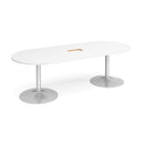 White Dams trumpet base radial end boardroom table with central cut-out, 2400mm x 1000mm, featuring a modern design and sturdy construction.