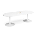 White Dams trumpet base radial end boardroom table with central cut-out, 2400mm x 1000mm, featuring a sleek design and sturdy construction.