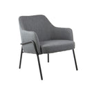 Corby lounge chair with black metal frame by Dams, featuring plush upholstery and modern design, shown in a stylish living room setting.