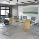 Dams Arrow Head Leg Radial End Boardroom Table in beech wood with central cut-out and Aero Power module, showcasing modern office furniture design.