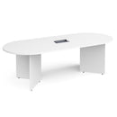 Dams Arrow Head Leg Radial End Boardroom Table in white with central cut-out and Aero Power Module, showing a sleek conference table design.