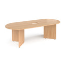 Dams Arrow Head Leg Radial End Boardroom Table with Beech finish and central cut-out, showcasing a modern office conference table.