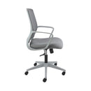 Side view of Dams Jonas grey mesh back operator chair with grey fabric seat and matching grey base.