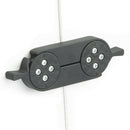 Dams black meeting table linking device with closed lock mechanism, designed for secure conference room connectivity.