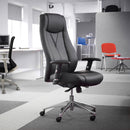 Black faux leather Odessa high back executive chair by Dams, featuring ergonomic design and padded armrests.