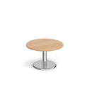 Dams Pisa circular coffee table with beech top and round chrome base, modern living room furniture piece.