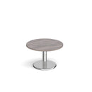 Dams Pisa circular coffee table with grey oak top and round chrome base, modern living room furniture.