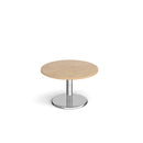 Dams Pisa circular coffee table with oak top and round chrome base, modern living room furniture piece.