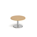 Dams Pisa circular coffee table with oak top and round chrome base, modern living room furniture piece.