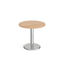 Dams Pisa circular dining table with beech surface and round chrome base, modern kitchen or dining room furniture.