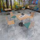 Dams Pisa circular dining table with grey oak top and round chrome base, modern and stylish for contemporary dining spaces.