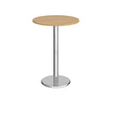 Dams Pisa circular poseur table with oak top and round chrome base, modern accent piece for casual dining or social spaces.