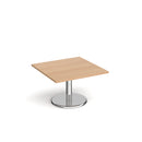Dams Pisa square coffee table with beech top and round chrome base, modern living room furniture piece.