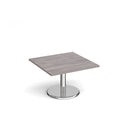 Dams Pisa square coffee table with grey oak top and round chrome base, modern living room furniture.
