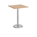 Dams Pisa square poseur table with beech tabletop and round chrome base, modern height-adjustable bar table for seating areas