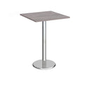 Dams Pisa square poseur table with grey oak top and round chrome base, modern bar-height table for stylish indoor use.