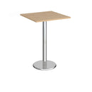 Dams Pisa Square Poseur Table with Kendal Oak tabletop and round chrome base, modern bar table for casual seating.