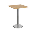 Dams Pisa square poseur table with oak top and round chrome base, modern bar-height table for casual seating and gatherings.