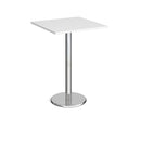 Dams Pisa square poseur table with round chrome base, featuring a white tabletop for modern, stylish seating and workspace.