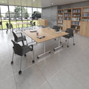 Semi Circular Fliptop Meeting Table With Silver Frame - Grey Oak - NWOF