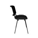 Black Taurus mesh back stackable meeting room chair by Dams, shown from side view with a sleek, modern design.