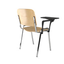 Dams Taurus wooden meeting room chair with chrome frame and attached writing tablet, beech wood finish, back view image