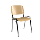Dams Taurus wooden stackable meeting room chair with beech wood seat and chrome frame, designed for modern office spaces.