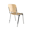 Dams Taurus wooden stackable meeting room chair with beech wood seat and chrome frame, viewed from the back.