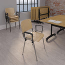 Dams Taurus wooden stackable meeting room chair with fixed arms, beech wood seat and chrome frame, modern office furniture.
