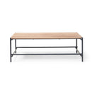 Turin rectangular coffee table by Dams with anthracite steel frame and Alaska wood top, shown from the front view.