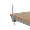 Pair of Dams universal fabric screen brackets for desktops, compatible with 15mm-36mm thickness, shown mounted on a desk.