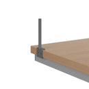 Pair of Dams Universal Fabric Screen Return Desk Brackets mounted on a desk to support fabric screens.