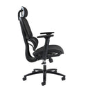 Dams Zala mesh back operator chair with headrest and black mesh seat, ergonomic office chair, side view.