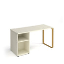 Dams Cairo straight desk with sleigh frame legs and support pedestal, featuring a sleek wood surface and modern office design