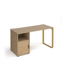 Dams Cairo straight desk with sleigh frame legs, support pedestal, and cupboard door for organized workspace.