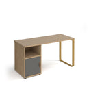Dams Cairo straight desk with sleigh frame legs, support pedestal, and cupboard door for organized workspace.