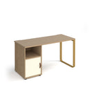 Dams Cairo straight desk with sleigh frame legs, support pedestal, and cupboard door in a modern office setting.