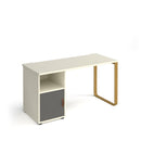 Dams Cairo straight desk with sleigh frame legs, support pedestal, and cupboard door, featuring a modern office workspace design.