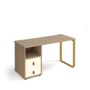 Dams Cairo straight desk with sleigh frame legs, support pedestal, and drawers, shown in white finish.