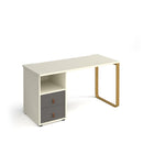 Dams Cairo straight desk with sleigh frame legs and support pedestal with drawers, white finish, modern office furniture.