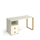 Dams Cairo straight desk with sleigh frame legs and support pedestal with drawers, white finish, modern office furniture