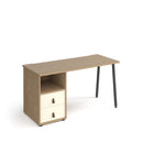 Dams Sparta straight desk with A-frame legs and support pedestal with drawers, white finish and modern office design.